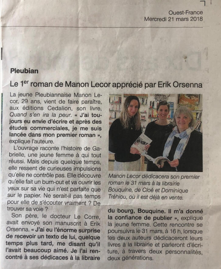 Ouest France 2018 Manon Lecor
